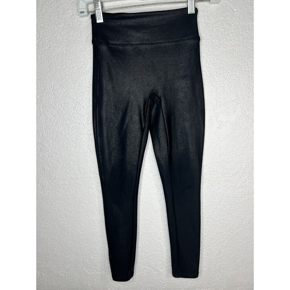 SPANX Women's Black Faux Leather Leggings Size XS Seamless Front Y - Picture 2 of 7
